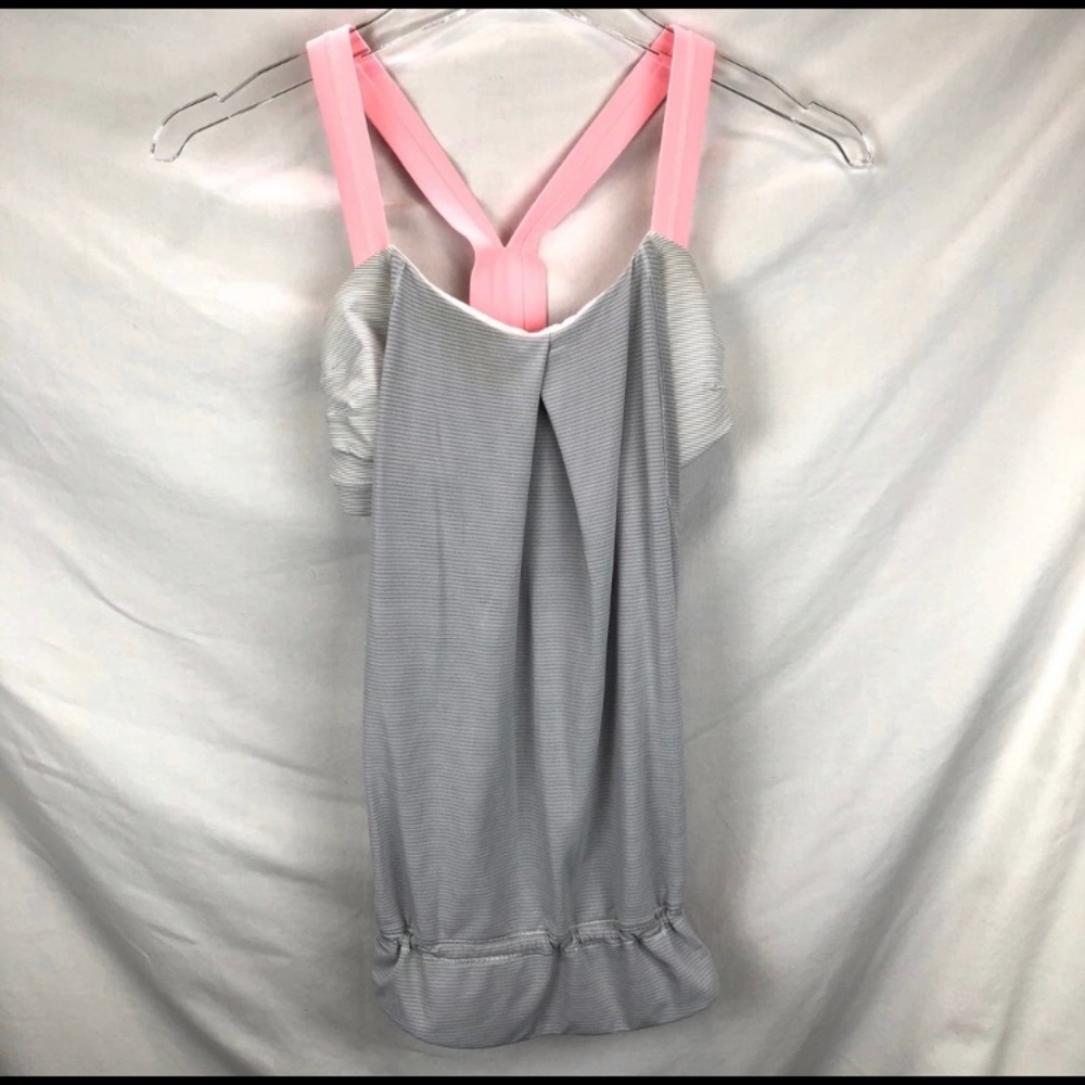 Lululemon Pink and Gray Striped Tank